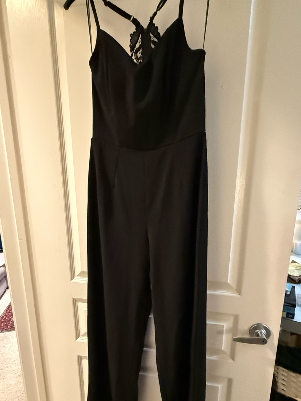 Women’s Black Sleeveless Jumpsuit with Lace Detail